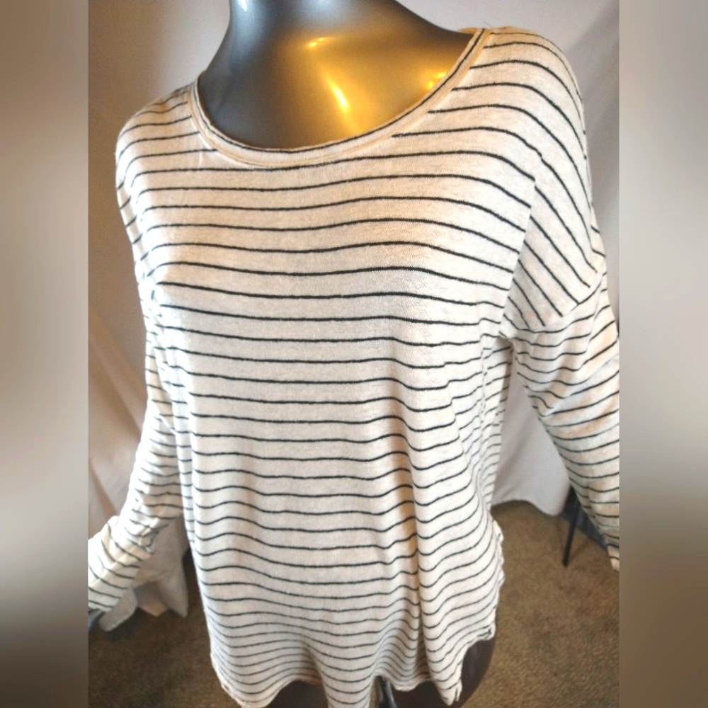 Love Stitch black and off white shirt large long sleeve ripped design on edges